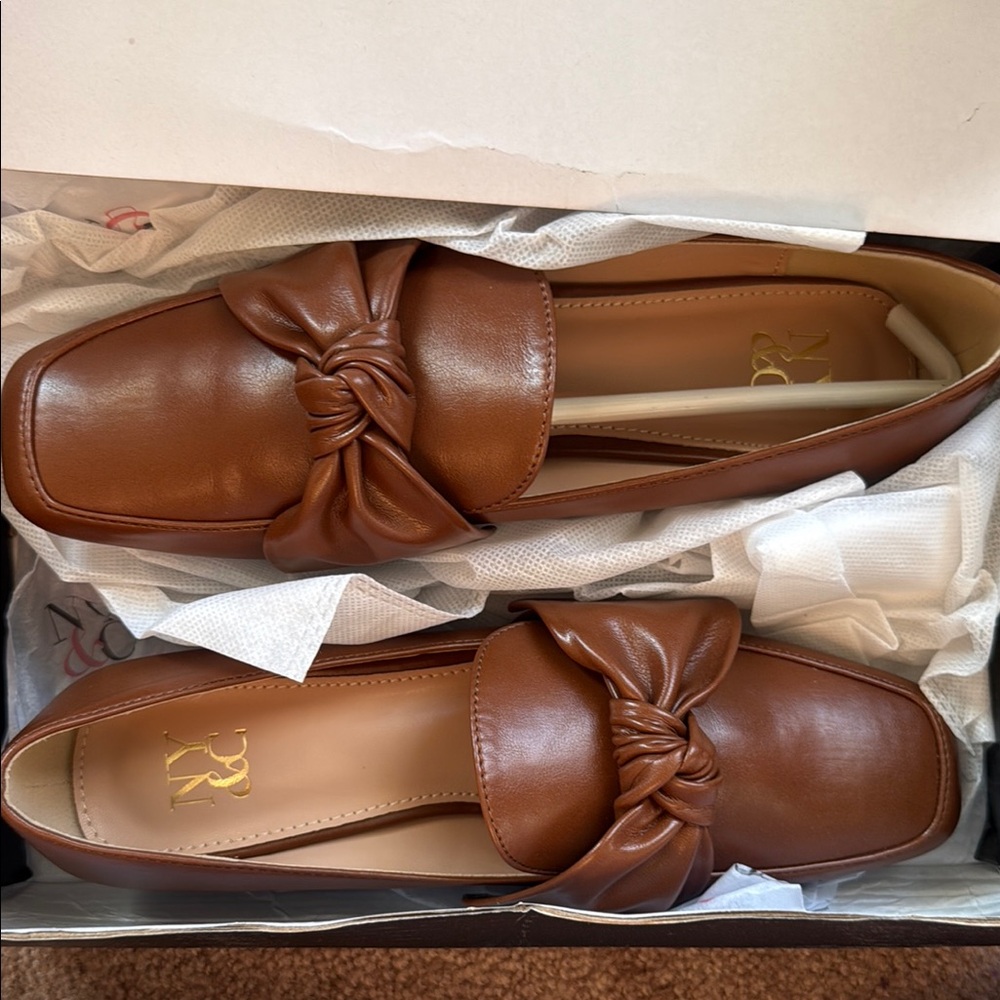 Brown Leather Loafers with Bow Detail